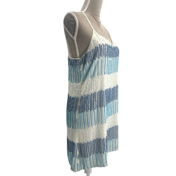 Parker Finn Beaded Silk Slip Dress Cocktail Party Wedding Guest Blue White Small - Picture 5 of 11
